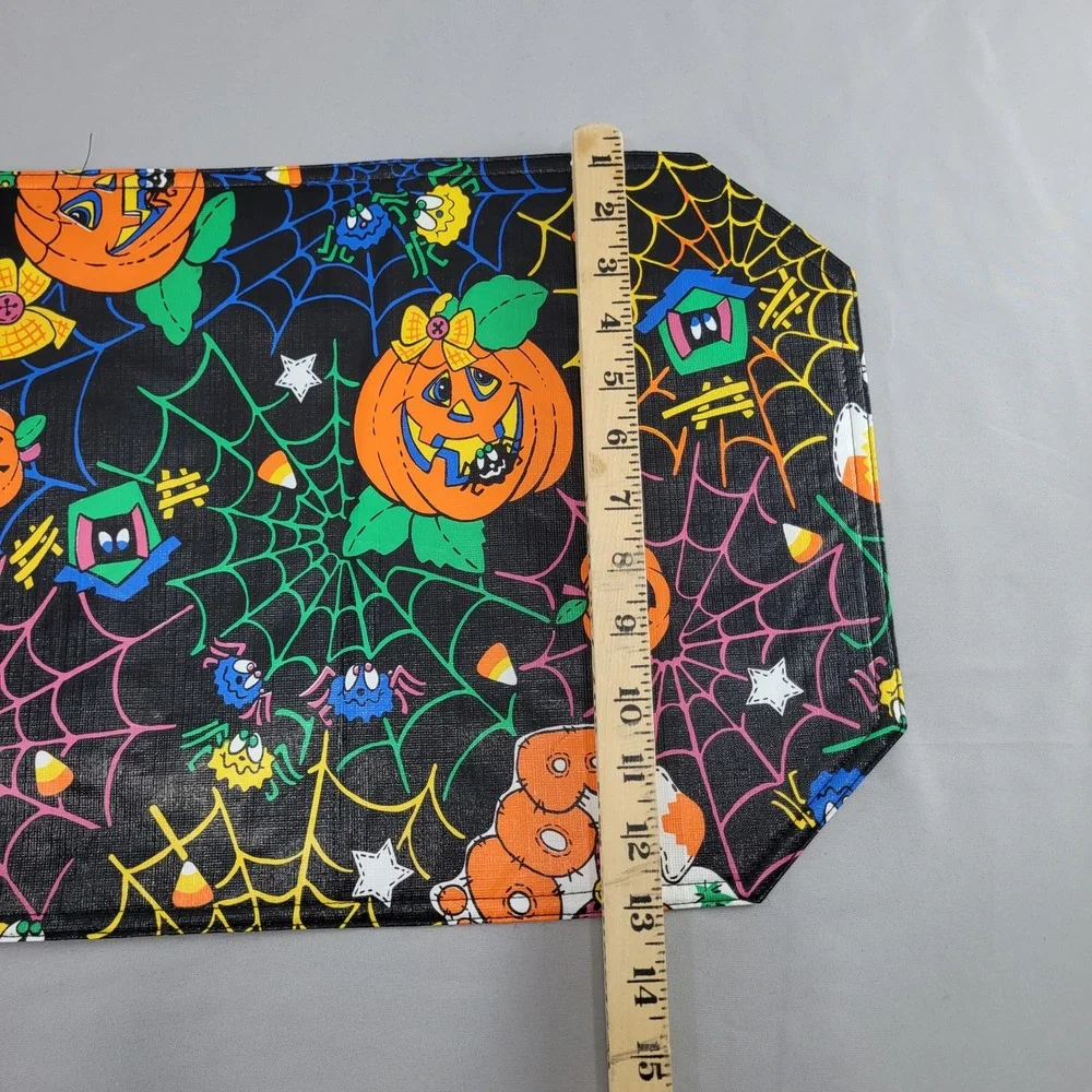 4 Halloween Vinyl Placemat Black Jack o Lantern Pumpkin Ghost Spider Web Vtg